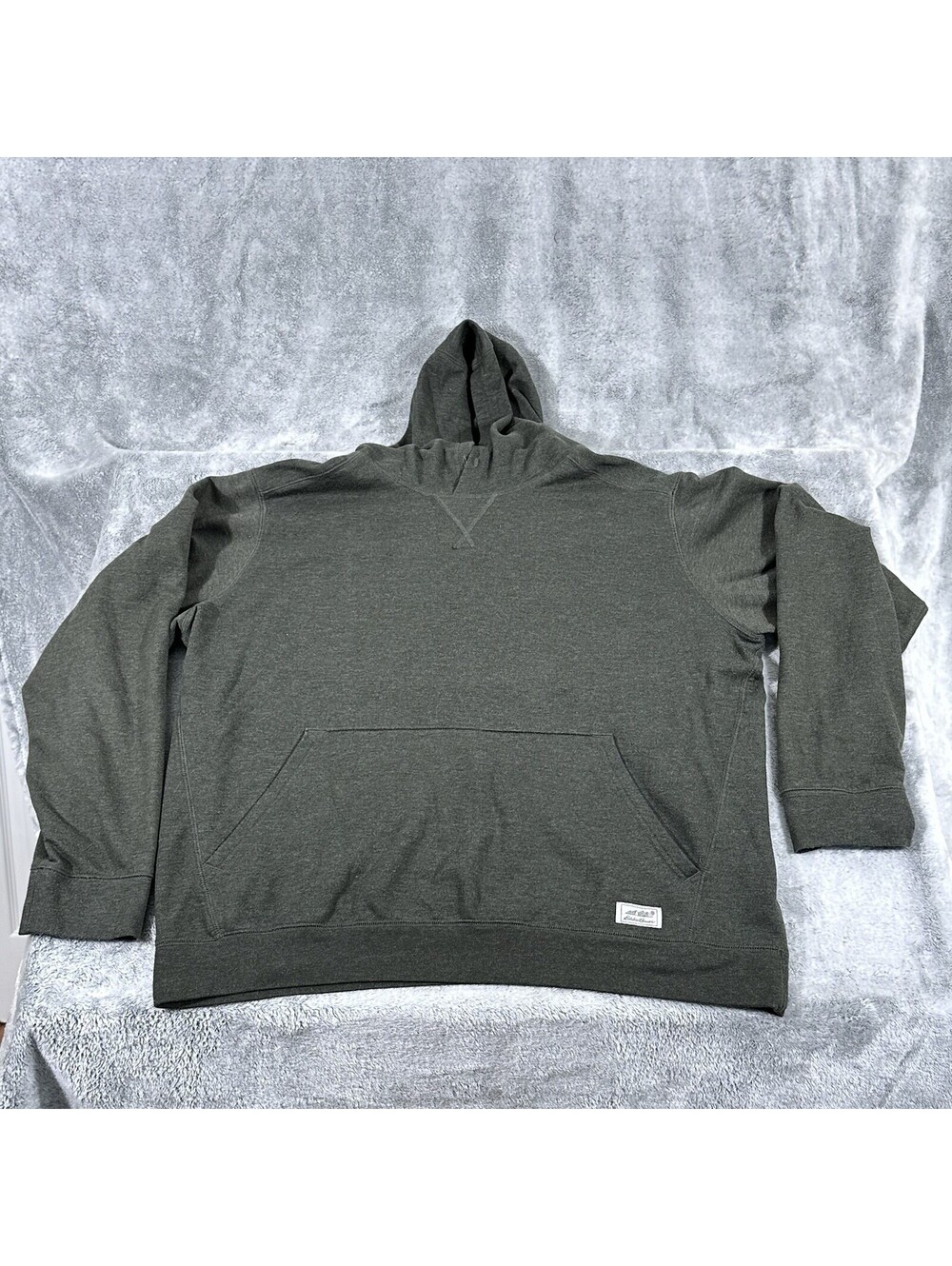 Eddie Bauer Mens XL Hoodie Sweatshirt Olive Green Heather Fleece Pullover Pocket